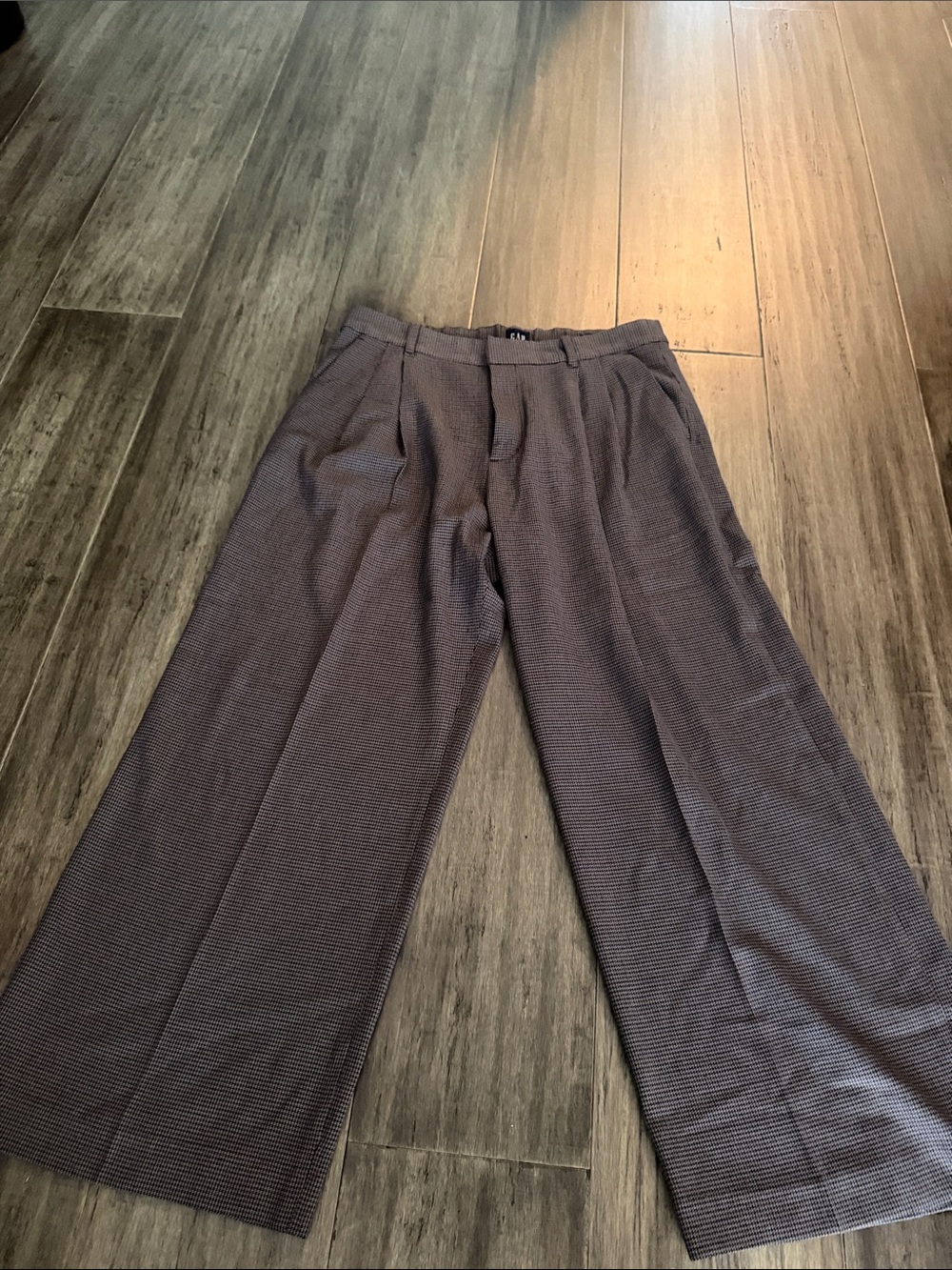 GAP Wide-Leg Pleated Trousers in brown, gray, black houndstooth